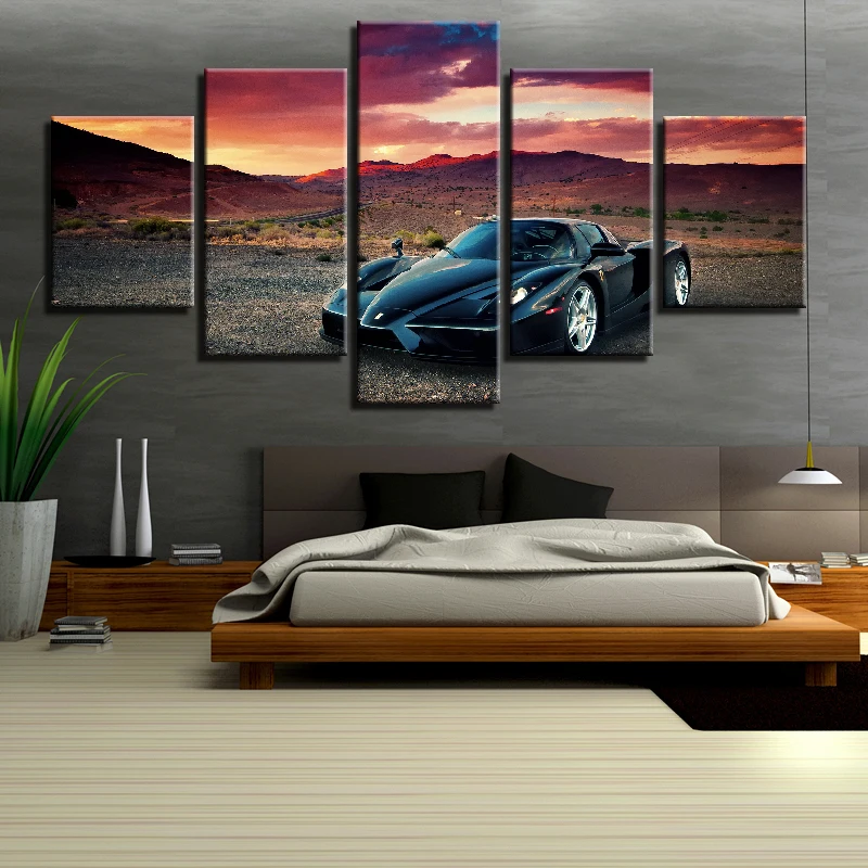 5 Gabalus HD Spausdinti Sportinis Automobilis Ferrari Enzo Ir Saulėlydžio Plakatas Paveikslai Ant Drobės, Sienos Menas Namų Dekoracijos, Sienų Dekoras Iliustracijos