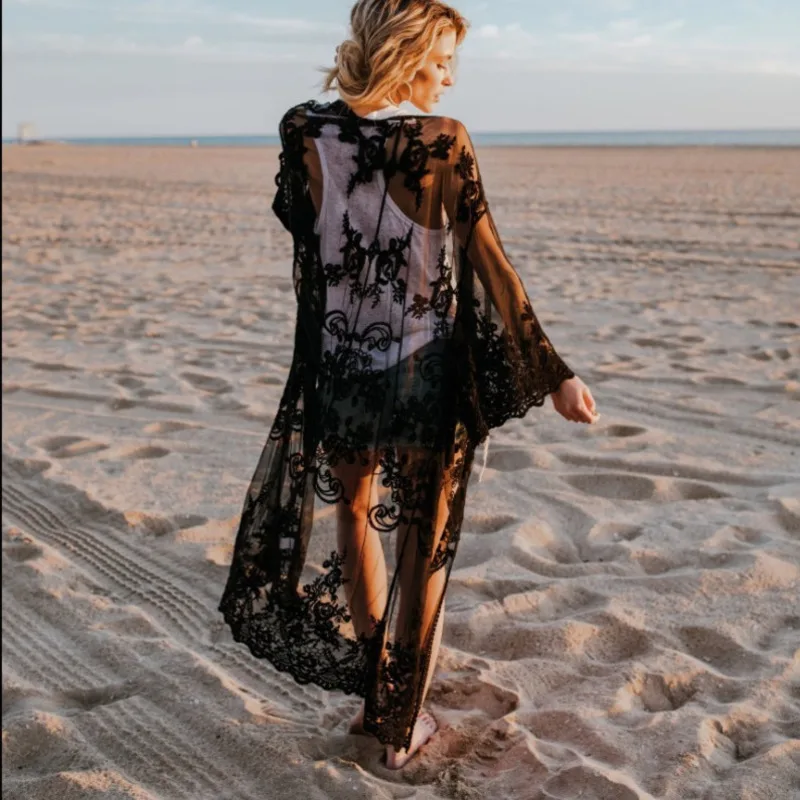 Mados 2019 Plaukti Ilgas, Maxi Suknelė Naujas Paplūdimio Drabužiai Moterims Padengti Iki Vasaros Boho Maudymosi Kostiumėlį Padengti Iki Sexy Nėrinių Tuščiaviduriai Iš Paplūdimio Suknelė