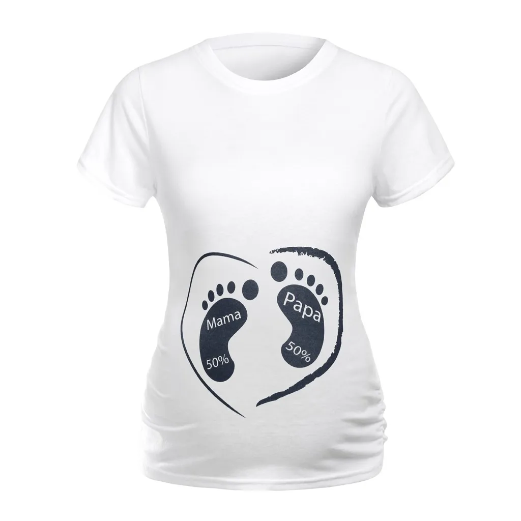 Moterų Motinystės Trumpi marškinėliai Mielas Animacinių filmų Kūdikio Pėdos Spausdinimo Medvilnės Slaugos Drabužius Krūtimi Nėščios Moterys#fs