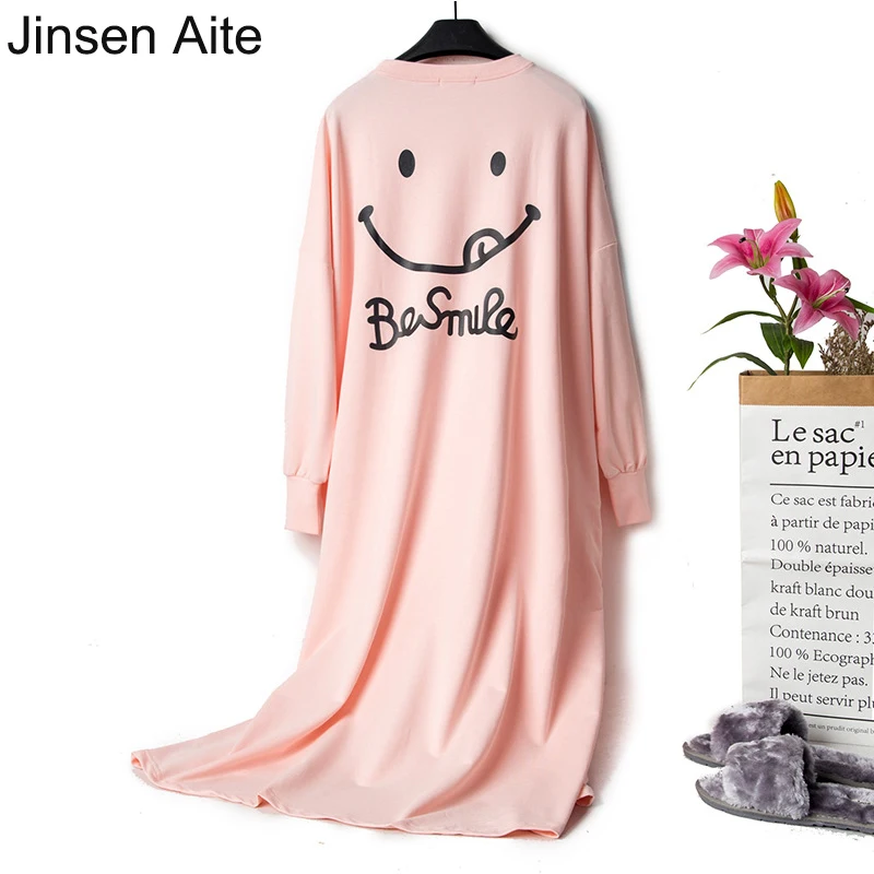 Jinsen Aite Moteris Naktį Suknelė Gražių Animacinių filmų Pavasario Pižamą ilgomis rankovėmis Medvilnės Prarasti Didelio Dydžio Sleepshirt Namų Drabužių JS776