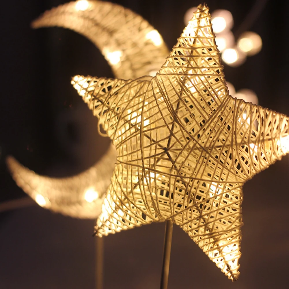 Kalėdų Žvaigždė Mėnulis Stalo Lempa Rotango Modeliavimo LED Miegamasis Stalas Šviesos Dekoras