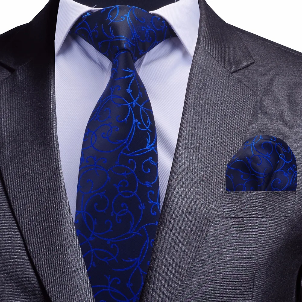 GUSLESON Kokybės Kaklaraištis Rinkinys Vyrams Mėlyna Gėlių Kaklaraištis ir Nosinė Sidabro Necktie Vyras Corbatas Hombre Kišenėje Aikštėje Vestuvių Kaklaraištis