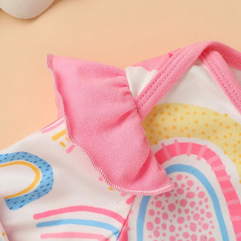 Rudenį Baby Girl Vaivorykštė Spausdinti Romper Naujagimiui Kūdikių Susiėmę Ilgomis Rankovėmis Jumpsuit Bamblys Drabužių Komplektus Clothes43