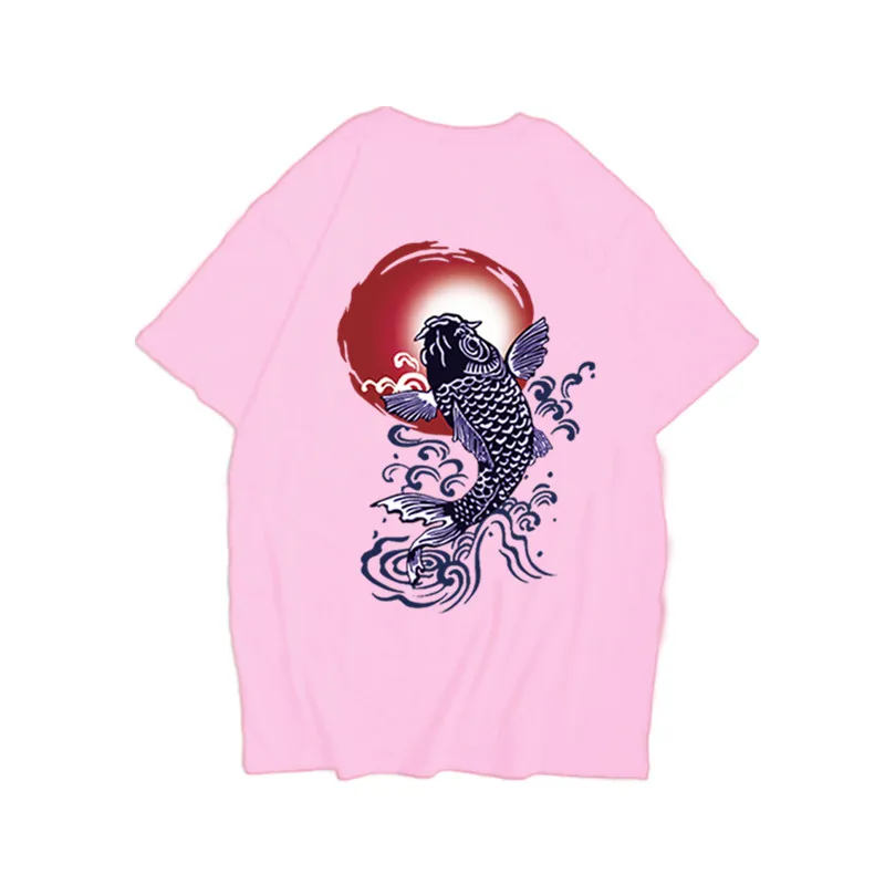 Hip-Hop Prekės Vintage Marškinėliai Vyrams Japonija Gatvės Stiliaus Atgal Koi Spausdinti Viršūnes Tees Drabužius 2019 Tshirts Mados Black marškinėliai Homme
