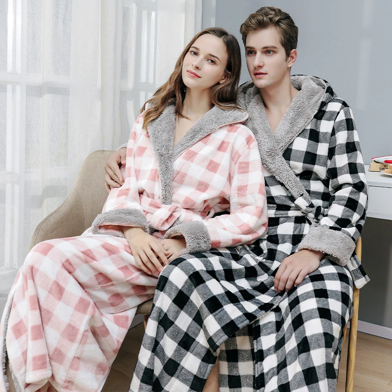 2020 Naujausias Flanelė Rūbeliai Pledas Moterų Žiemos Koralų Vilnos Pižama Mados Homewear su Gobtuvu Šiltas, Minkštas Padažu Suknelė Sleepwear