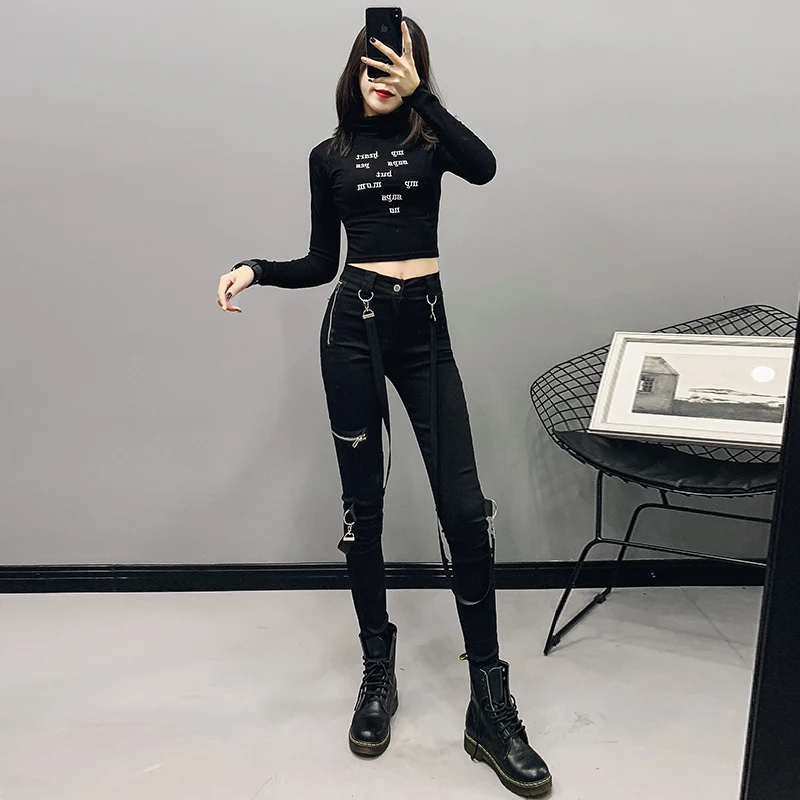 Kpop Seo Taip Ji IU Lee Ji Eun juoda sweatpants streetwear užtrauktukas vimpelais hip-hop slim kelnės moterims seksualus kojų atsitiktinis kelnės