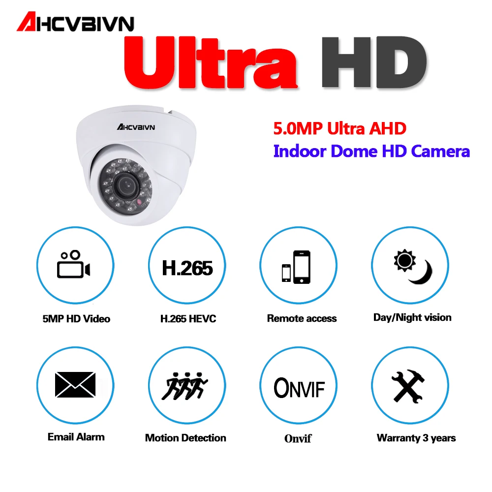 AHCVBIVN 5MP HAINAUT Mini Dome IR CCTV Kameros Palaikymo IR-CUT Naktinio Matymo 24pcs Infraraudonųjų spindulių Lempos CCD Home Security Nuotolinio Peržiūra