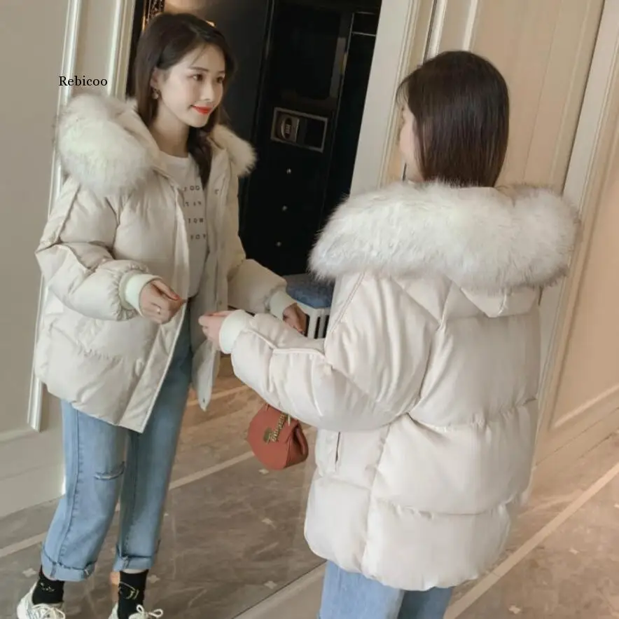 Trumpas Parkas Moterų Žiemos Gobtuvu Kailis-apykaklė Šuo-Sustorėti korėjos Stiliaus Kietas Užtrauktukas Studentų Šiltas Outwear Mados Chic Ponios