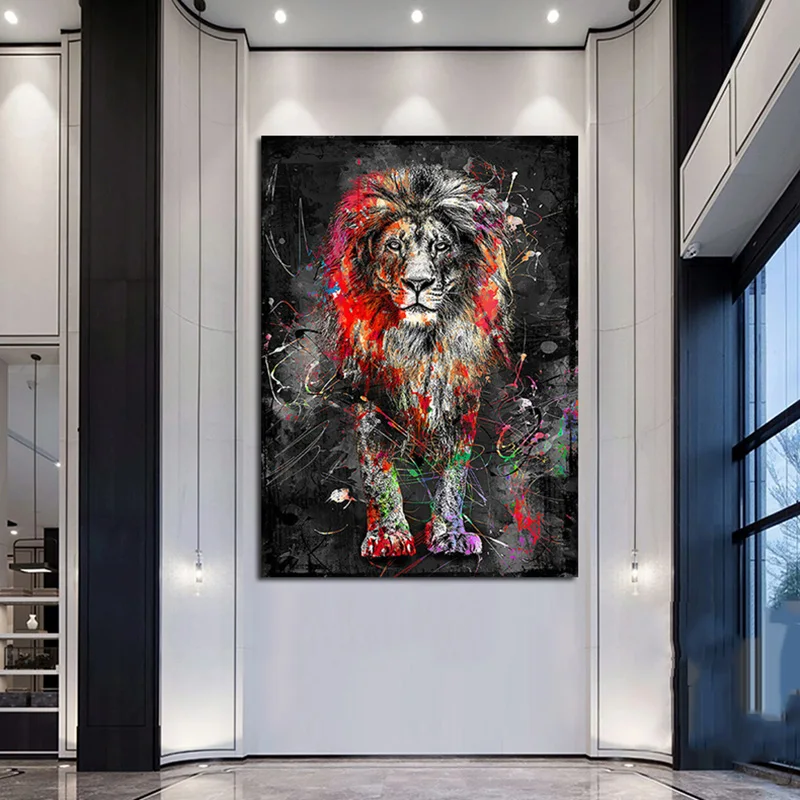 Anotacija Spalvinga Liūtas Tapyba, Modernus Gyvūnų Sienos paveiksl Cuadros už Meno kūrinius Drobės Plakatas Atspausdintas Grafinis Namų Puošybai