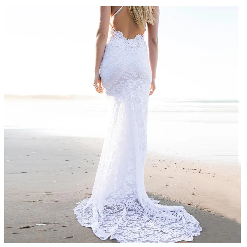 Eightree Spagečiai Dirželiai Nėrinių Vestuvių Suknelė 2019 Paprasta Mermaid Beach Nuotakos Suknelė Seksualus Pasakų Balta Užsakymą Pagaminti Vestuvių Suknelės