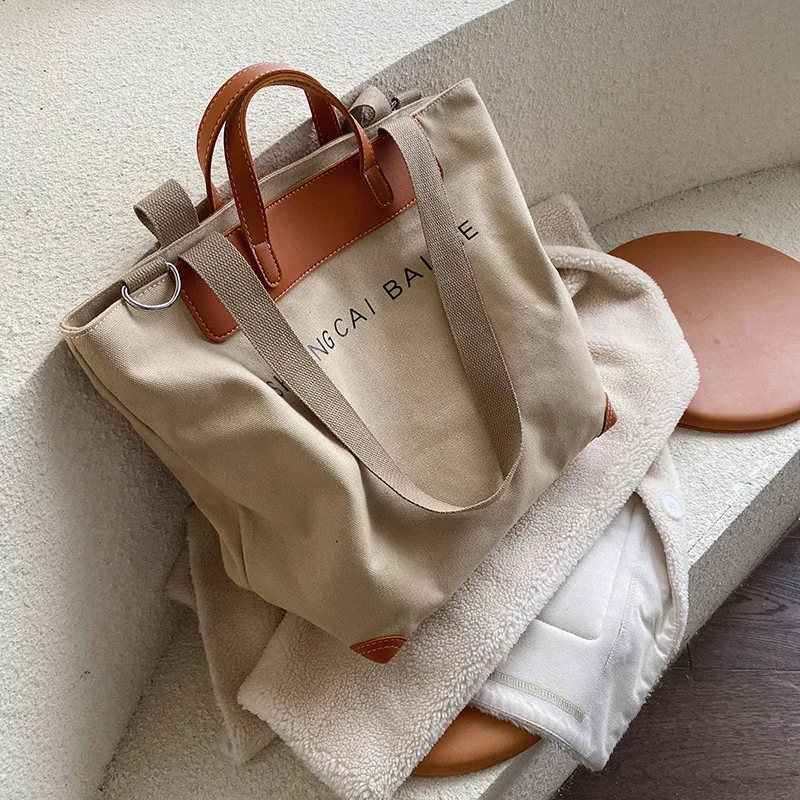 Atsitiktinis drobės moterų rankinės dizaineris raidžių peties crossbody krepšiai moterų didelės talpos entire odos kratinys shopper bag