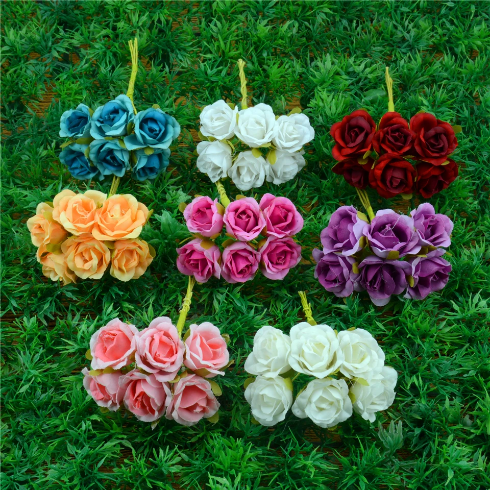60pcs/daug 2cm Šilko Gradientas Mini Rose Dirbtinių Gėlių Puokštės, Vestuvių Dekoravimas 