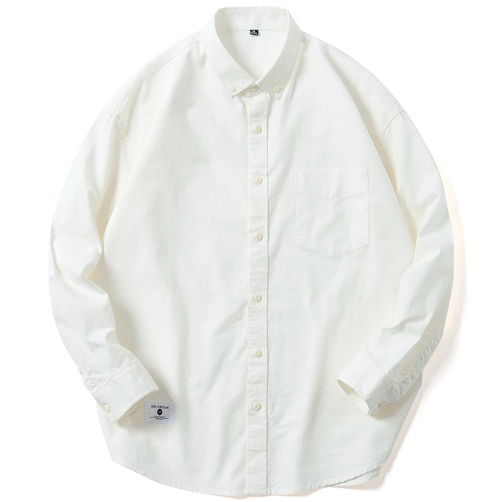 Atsitiktinis Medvilnės Oksfordo Shirt Mens Pieno Balta Slim Fit Mados Dizaino Ilgomis Rankovėmis Kvėpuojantis