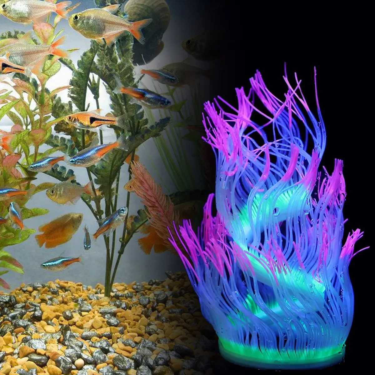 Silikono Akvariumas Dirbtinį Koralų Jūros Anemone Žuvų Bakas Dekoravimo, Modeliavimo Augalai Vandens Pet Namas Ornamentu 6 Spalvų 50cm
