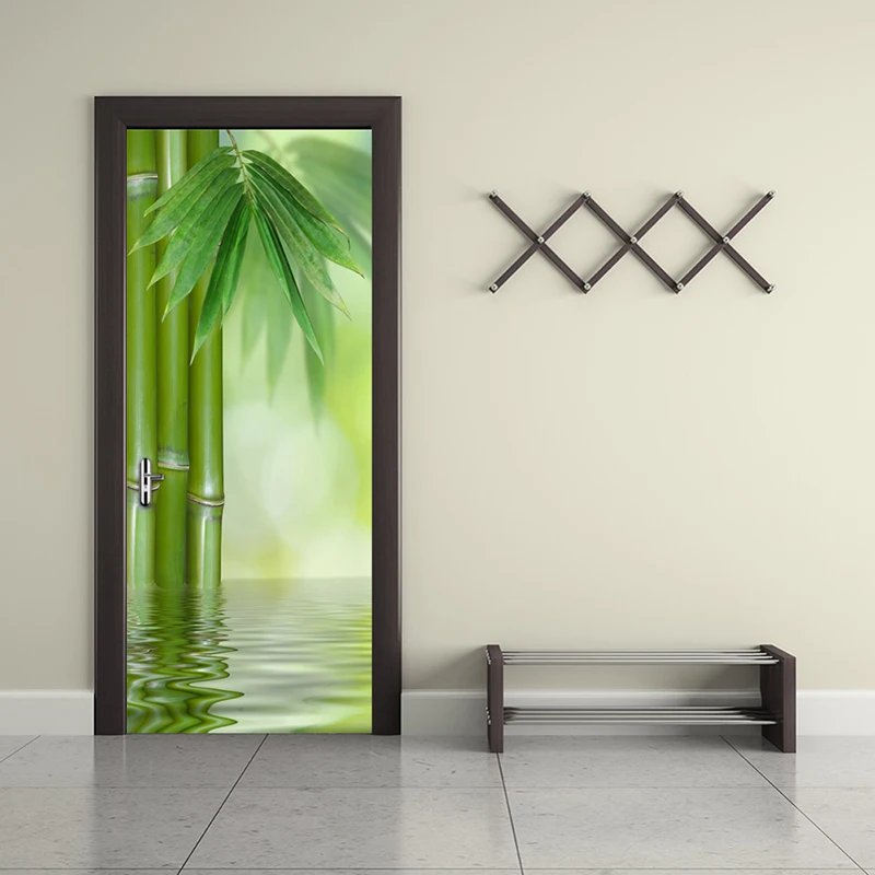 3D Bambuko Miškų Durų Lipdukas Freskos Vandeniui PVC Lipnios 