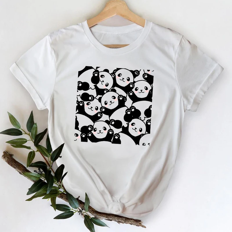 T-marškinėliai Moterims 2021 Animacinių filmų Panda Mielas Trumpas Rankovės Kawaii Pavasario Vasaros Top Panele Spausdinti Grafinis Marškinėlius Moterų Tee Marškinėliai