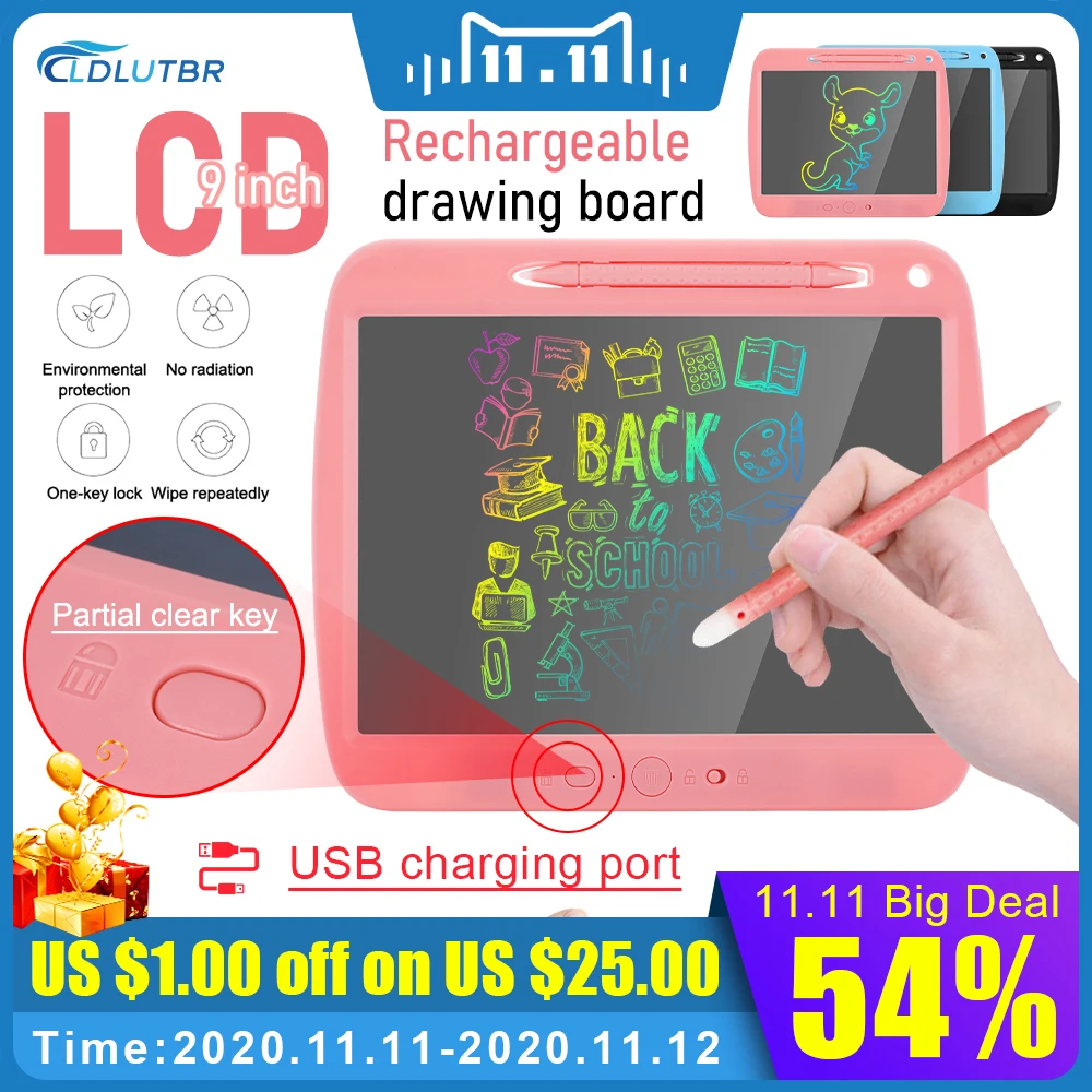 NAUJAS 9 Colių Mokamas Elektroninės Rašymo, Piešimo Pagalvėlės Dalies Trynimas Nešiojamų Doodle Lenta LCD Skaitmeninis Rašyti Tablečių Dovana