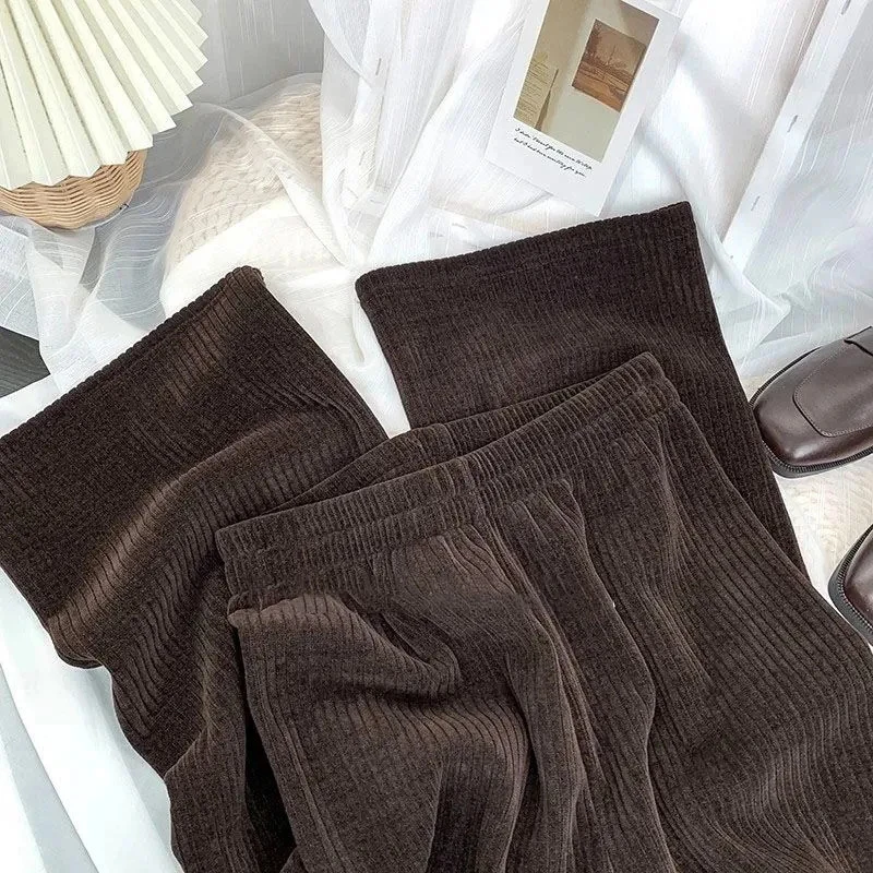 Korėjos Stiliaus Velvetas Pločio Kojų Kelnės Moterims Prarasti Tiesia Koja Pants Large Dydis Office elegantiška, Elastinga Aukštos Juosmens Kelnės