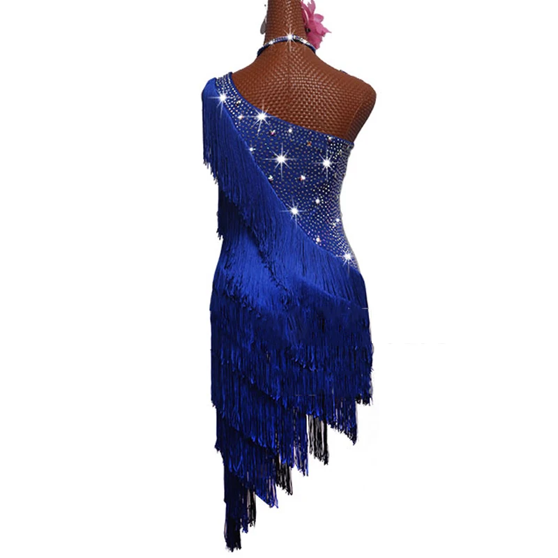 Lotynų Šokių Konkurencijos Suknelė Moterų kalnų krištolas Suknelė Mėlynos spalvos Kutai Suknelė Rumba Suknelė Etape Dėvėti Gatsby Šokių Drabužiai Moterims BL2548
