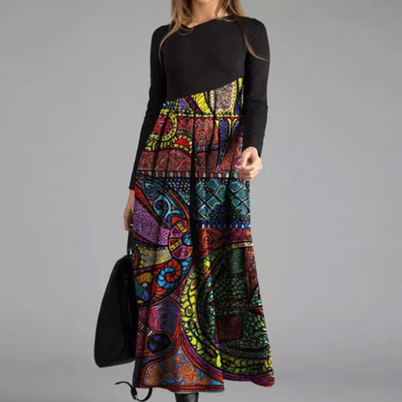 Elegantiškas Moterų Suknelė 2020 M. Žiemos Spausdinti Kratinys Ilgas Šalis Suknelė V Neck Slim-Line Retro Suknelės Ilgomis Rankovėmis Moteriška Vestidos