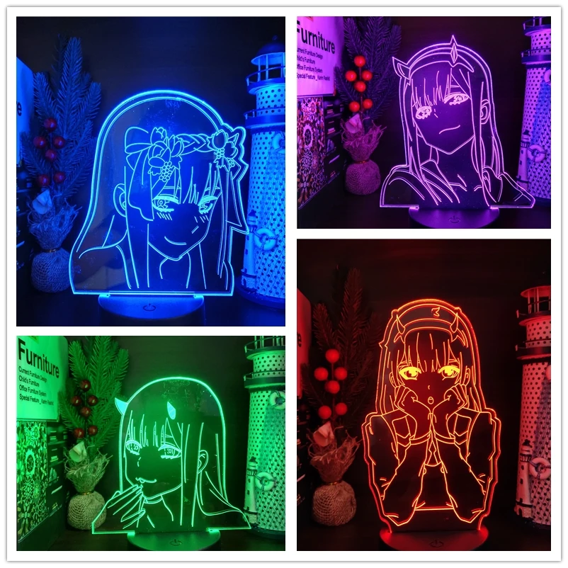 Anime 3D Lempos Nulis Du Paveikslas LED Nakties Šviesos Vaikai Mergaičių Miegamasis Dekoro Šviesos Manga Akrilo Stalo Lempa Darling Į Franxx Dovana