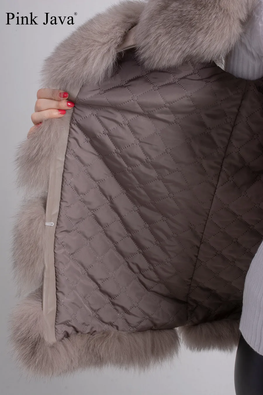 Rožinė java QC8006 moterų žiemos paltai nekilnojamojo fox fur coat prabangių kailio striukė nekilnojamojo lapės kailio liemenė gilet karšto pardavimo aukštos kokybės meškėnas
