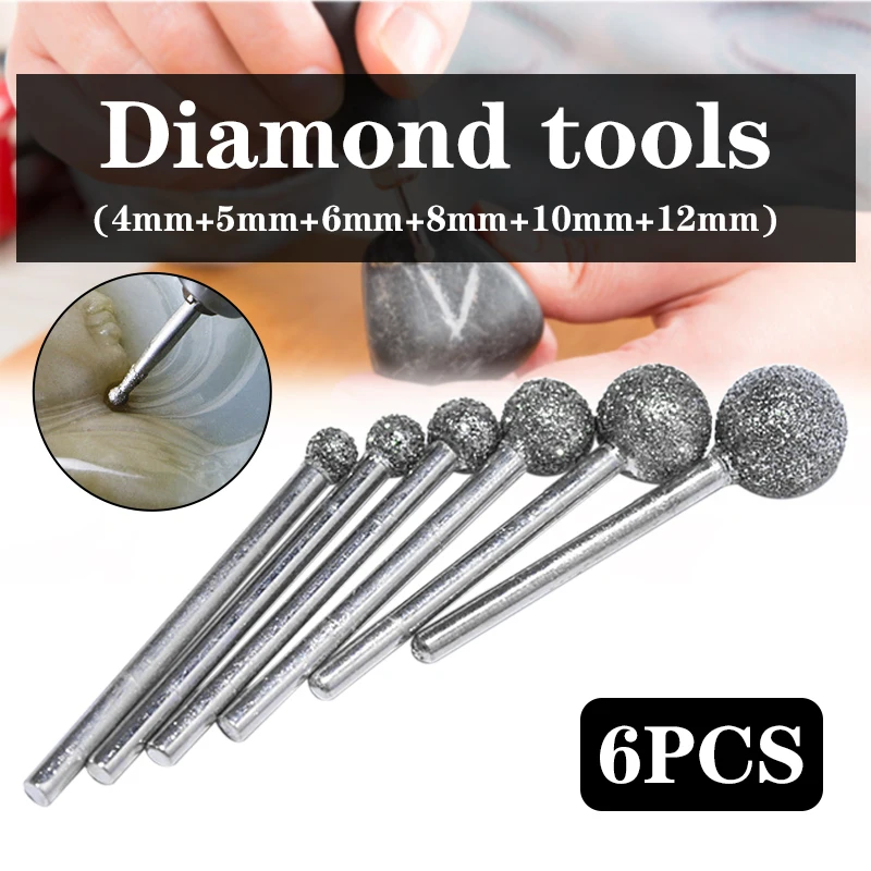 6Pcs/Daug Apvalių Deimantų Šlifavimo Rato Dremel Rotacinis Įrankis, Deimantas Įrankiai, Granito, Diamond Burs Dremel Įrankiai, Reikmenys
