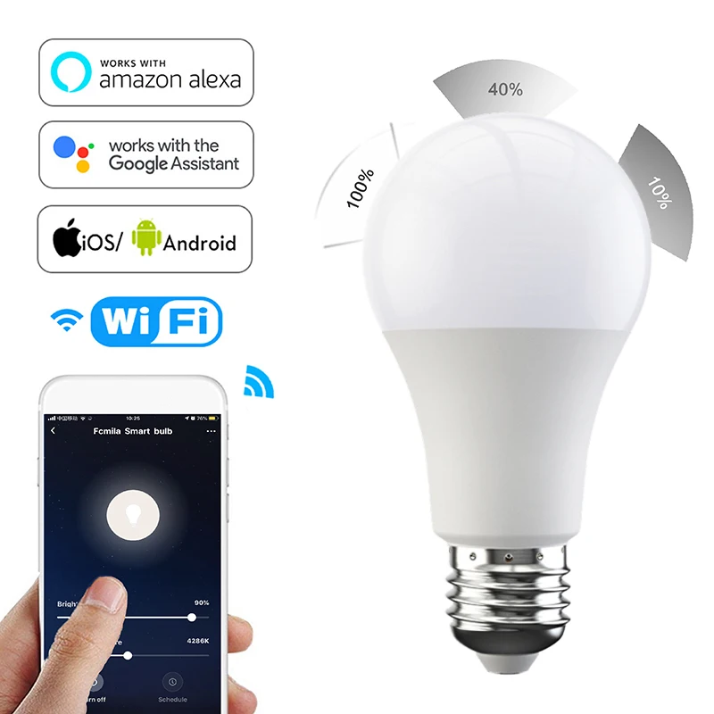 15W Smart WiFi Lemputė E27/B22 Pritemdomi LED Lempos APP 