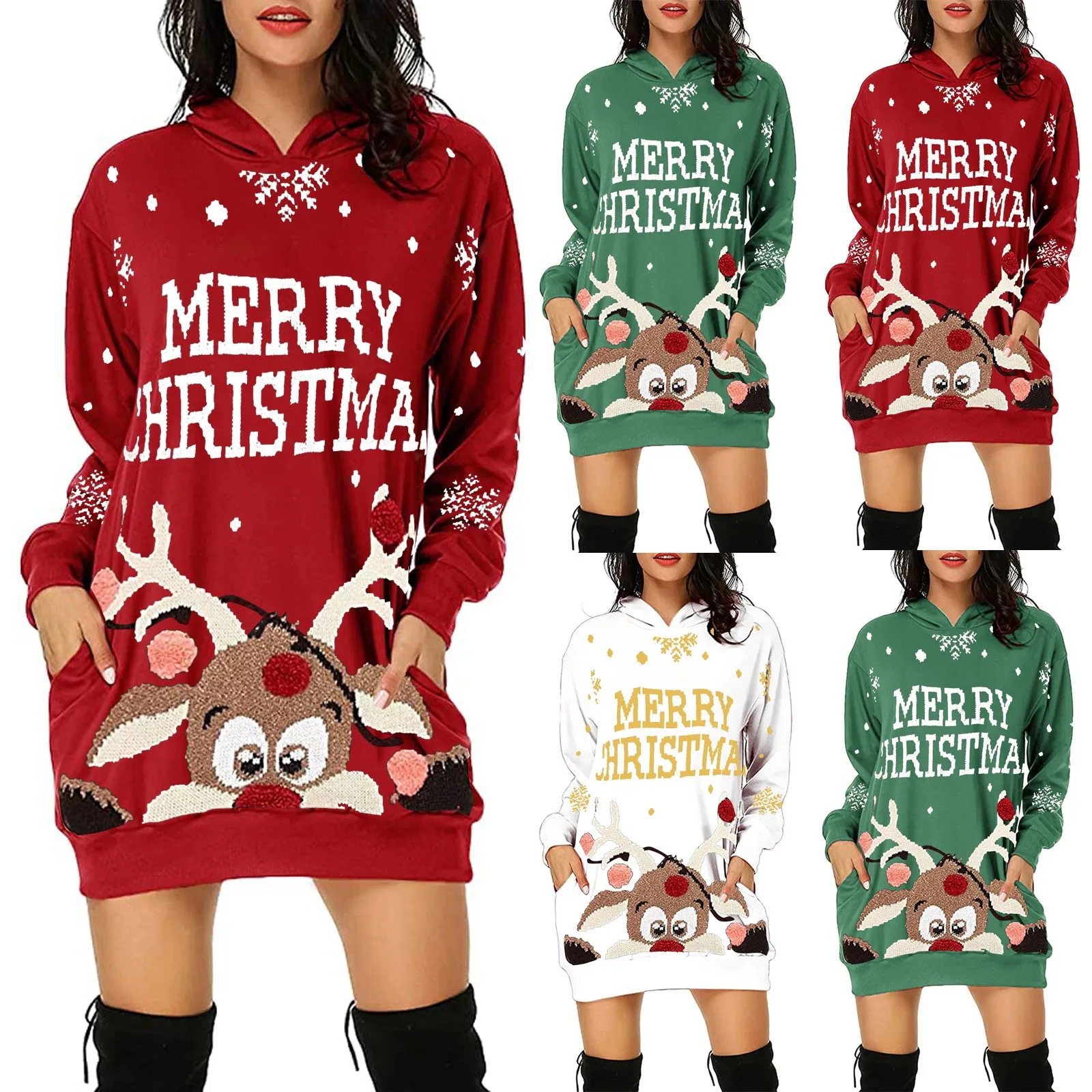 2020 Moterų Mados Kalėdų Hoodie Maišelį Klubo Kišenėje Spausdinti Hoodie Mados Suknelė Laisvi ir Patogūs Kalėdų Rudens Dress F