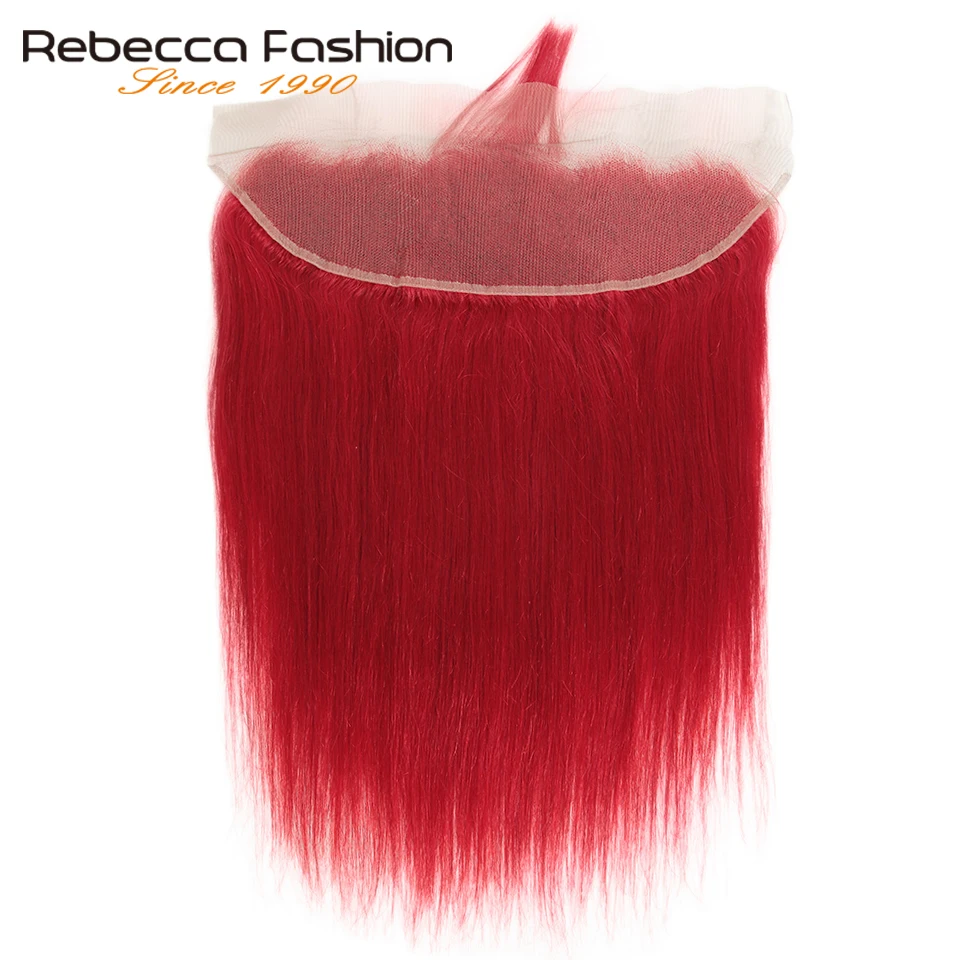 Rebecca Raudona Ryšulius Su Priekinės Tiesūs Plaukai, Priekinės Su Ryšulių Brazilijos Remy Human Hair 3 Ryšulius Su Uždarymo