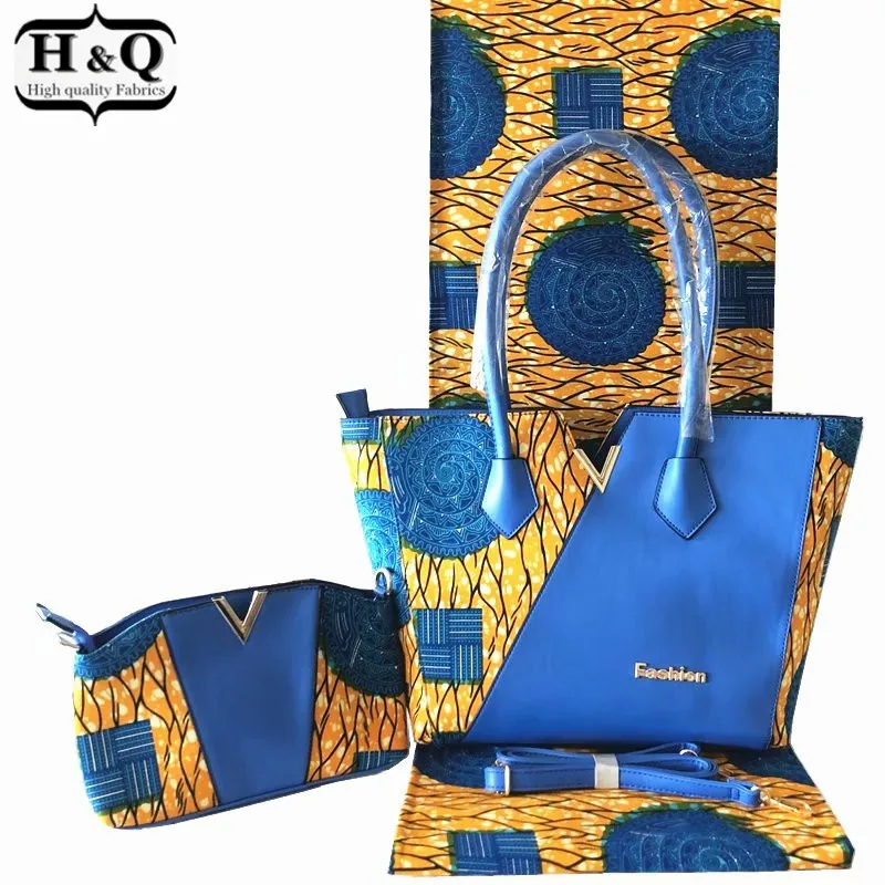 H&Q 2020 ankara nustatyti afrikos vaškas maišelį afrikos spausdinimo ir piniginės afrikos vaškas su rankinės trijų dalių 6 metrų/vnt moterų šalis