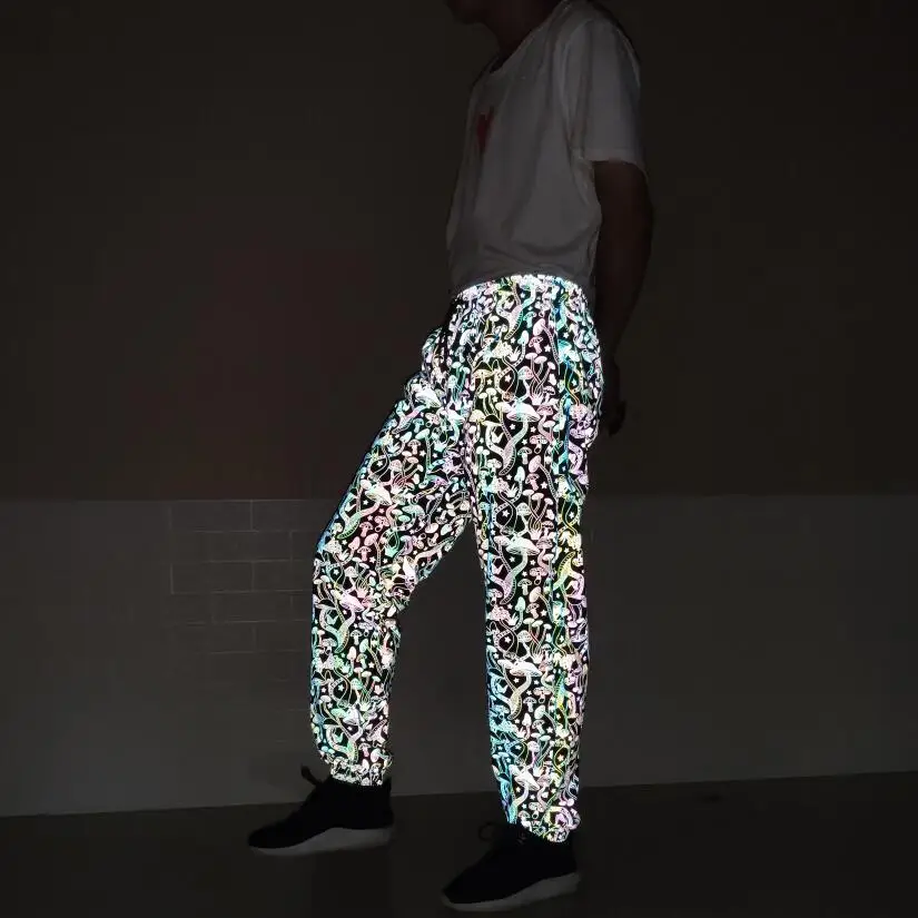 Spalvinga atspindintis grybo vyrų kelnės hip-hop street dance nakties poilsiu sweatpants mens atspindi šviesą kelnės plius dydis 3XL