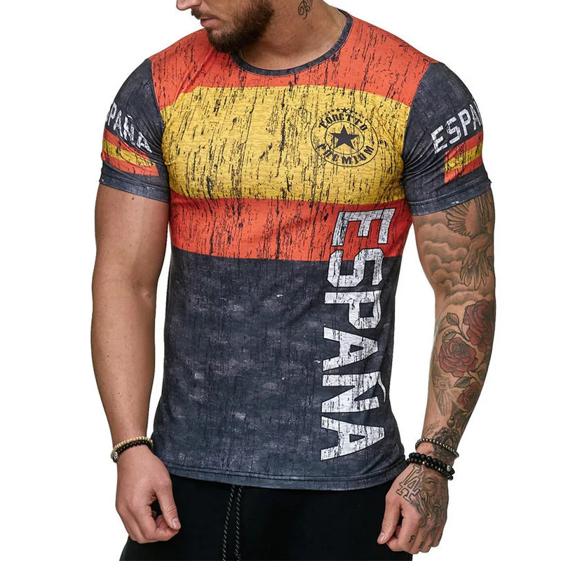 3D spausdinimo ispanijos vėliavos, marškinėliai, vyriški marškinėliai atsitiktinis sporto trumpas rankovėmis slim vasaros marškinėliai Tee O-kaklo t-shirt futbolo viršūnės