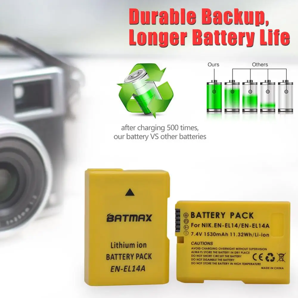 Batmax EN-EL14 LT-EL14a Baterija akku+LCD USB Dual Kroviklis Nikon P7800,P7700,P7100,P7000,D5600,D5500,D5300,D5200,D5100,D3200