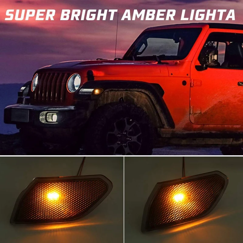 2 Vnt LED Šoniniai Gabaritiniai Žibintai Jeep Wrangler JL 2018 2019,Dūmų Objektyvas Gintaro Priekinio Sparno Lempos