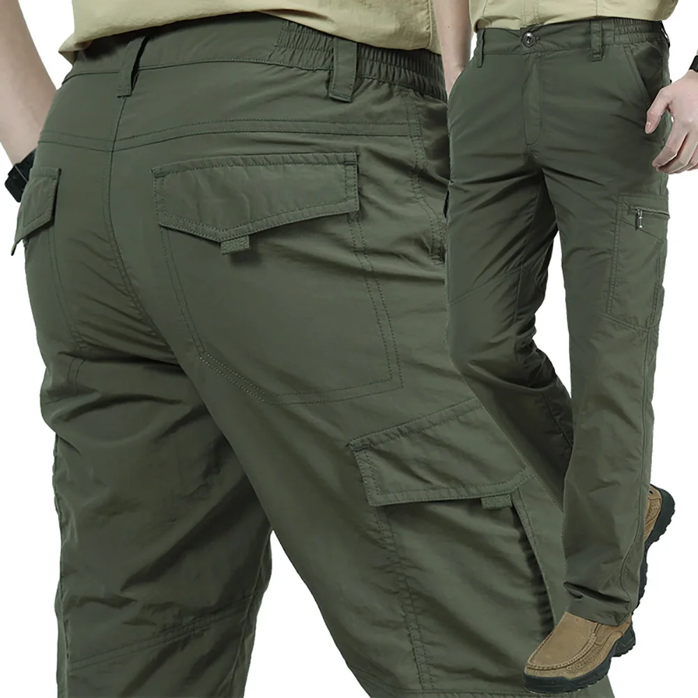 Vyrai vientisos Spalvos Quick Dry Plonas Multi-kišenėje Ilgai Krovinių Kelnės Lauko Kelnės