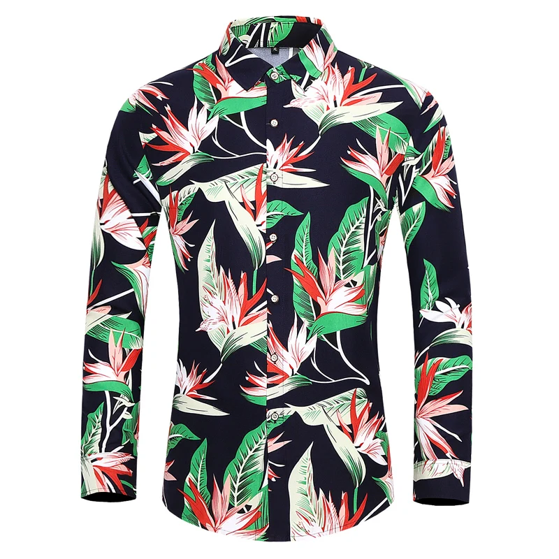 Daug stilių vyrams, ilgomis rankovėmis plius dydis 7XL marškinėliai mados padidėjo augalų, gėlių atspausdintas marškinėliai Havajai laisvalaikio atostogų vyriški drabužiai