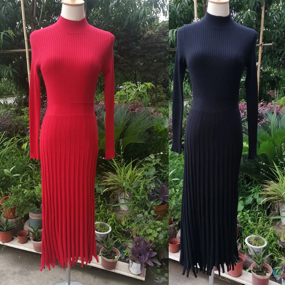 Moterų Megztinis Plisuotos Megzti Suknelę Žiemos 2020 Rausvos Spalvos, Ilgomis Rankovėmis Megzti Skraiste Rudenį Linijos Mados Megztiniai 