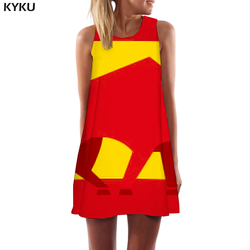 KYKU Prekės Geometrinis Suknelė Moterims, Spalvingas korėjos Stiliaus Ispanija 3d Spausdinimo Gyvūnų Šalies Fantazijos Trumpas Moteriški Drabužiai Vasarą