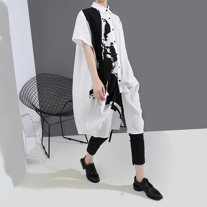 Naujas Korėjos Stiliaus Vasarą Moteris Balta Spausdinti Atsitiktinis Marškinėliai Suknelė Tapybos Mados Plius Dydis Ponios Stilingas Midi Suknelė Skraiste 6093