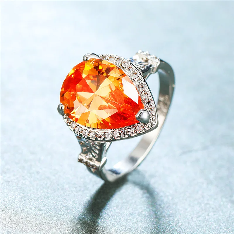 Senovinių Moterų Orange Krištolo Akmens Žiedas Mielas Cirkonis Vestuvių Žiedai Moterims Prabangių Vestuvių Vandens Lašas Vestuvinis Žiedas