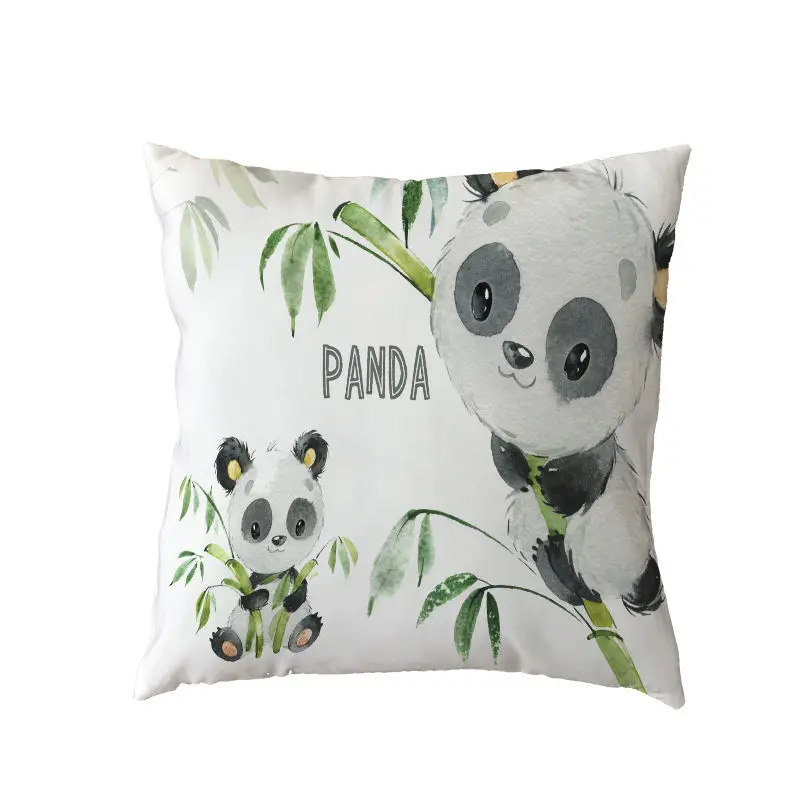 Gyvūnų Panda Print Pagalvėlių Apvalkalus Poliesterio, Baltos spalvos Bambuko Gėlių Spausdinti Dekoratyvinis Užvalkalas Šeimos Kambarys, Sofa-lova, Kėdės Dekoro 45X45CM