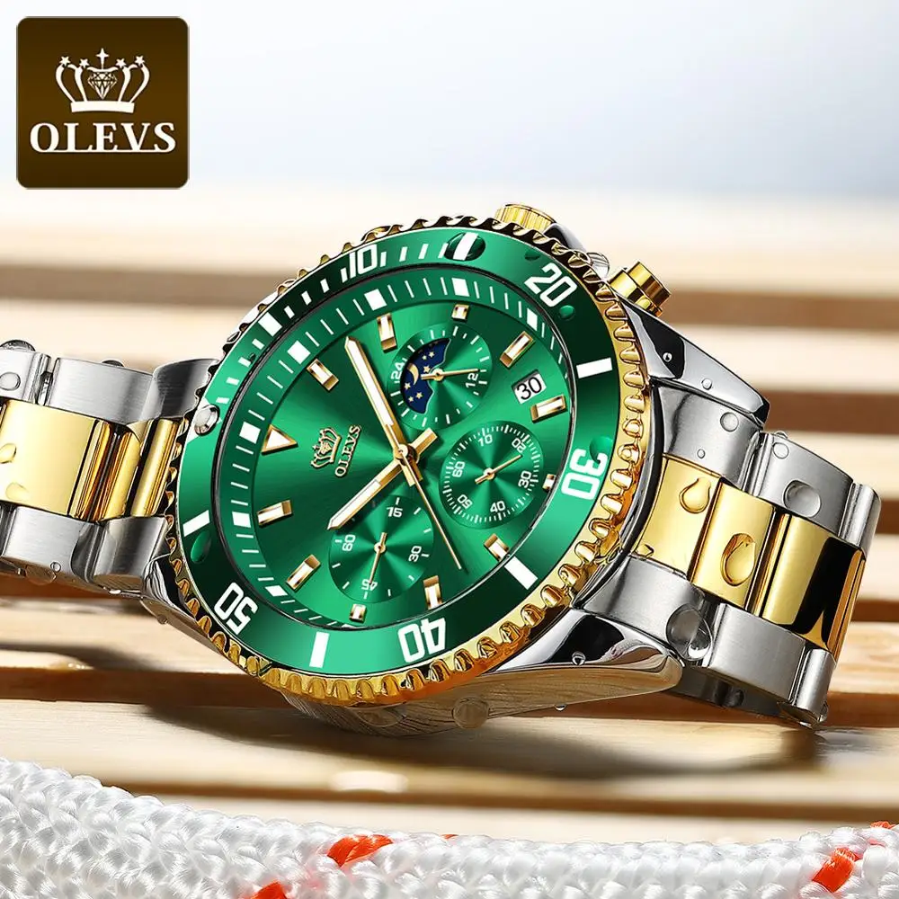 OLEVS Relojes para hombres Žalias Vanduo Dvasios Stilius, Multi-Function Laikas Trijų Akių Šviesos Vandeniui Pagani Dizaino Laikrodžių Vyrams