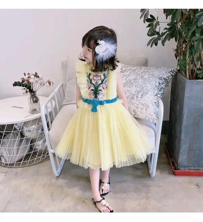 Mergaičių Siuvinėjimo Plisuotos Suknelė 2019 Vaikų Vasaros Suknelės Mergaičių Mergaitė Princesė Dress Mergaitė Gėlių Suknelė 100-140cm