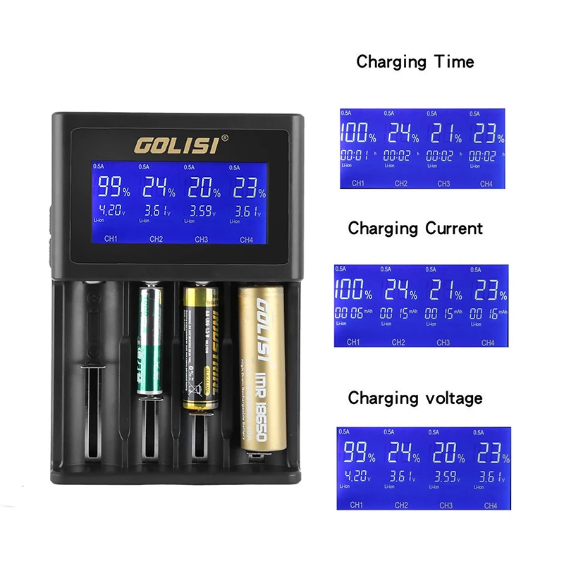 Golisi S4 2.0 A Intelligent LCD Baterijų Kroviklis Li-ion, Ni-MH Ni-Cd Ni-md 26650 18650 20700 21700 AA AAA Įkrovimo Batterie