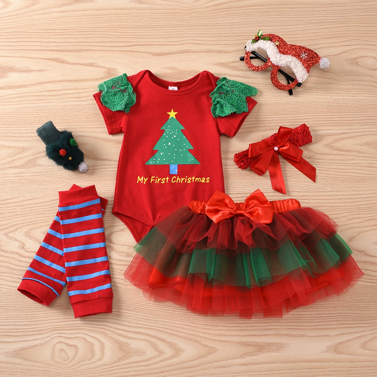 Kalėdų mergytę Kūdikį 4pcs Drabužių Komplektus Princess Tutu Sijonas Romper Xmas Party Gimtadienis Kostiumai Naujagimių Mergina Rinkiniai