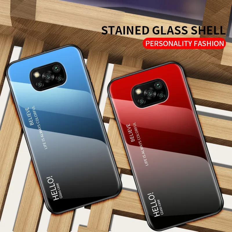 Gradiento Spalvos Grūdintas Stiklas Kietos Atveju Xiaomi POCO X3 NFC Dangtis
