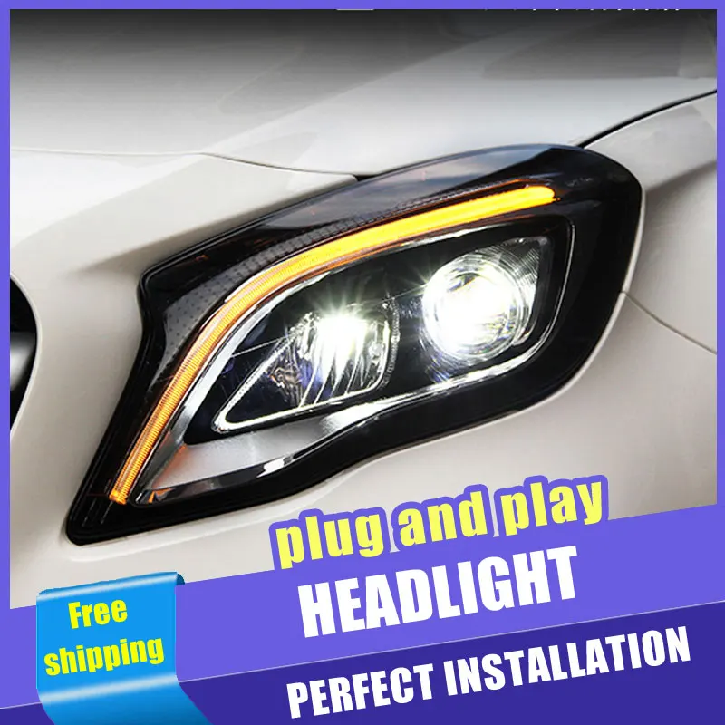 2VNT Automobilių Stiliaus LED žibintai Benz GLA 17-19 už GLA žibintas visi LED DRL Dvigubo Objektyvo Šviesos H7 HID Xenon bi-xenon 