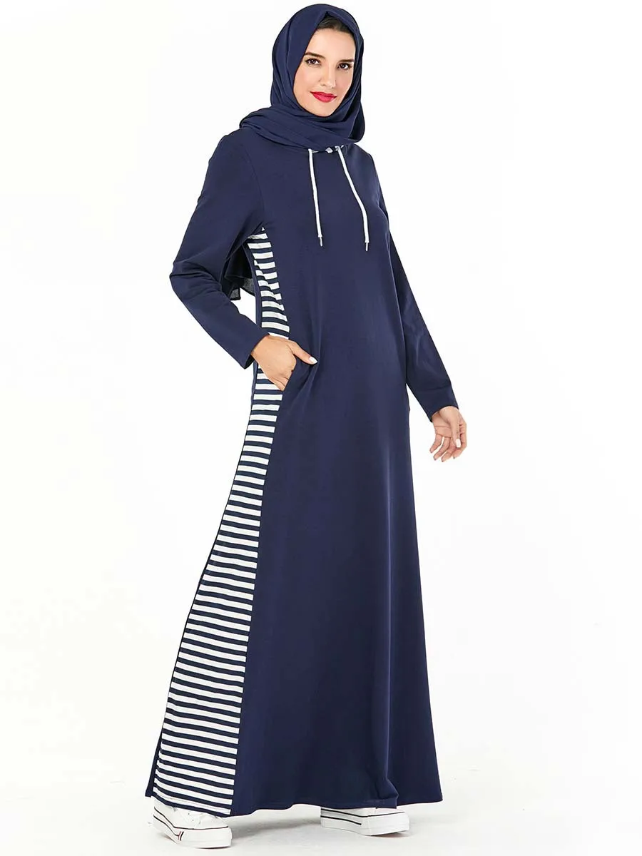 Dubajus Arabų Gobtuvu Tracksuit Ilga Suknelė Moterims Musulmonų Juostele Sporto Bėgiojimas Maxi Suknelė Vaikščioti Dėvėti Šoninių Kišenių Islamo Apranga
