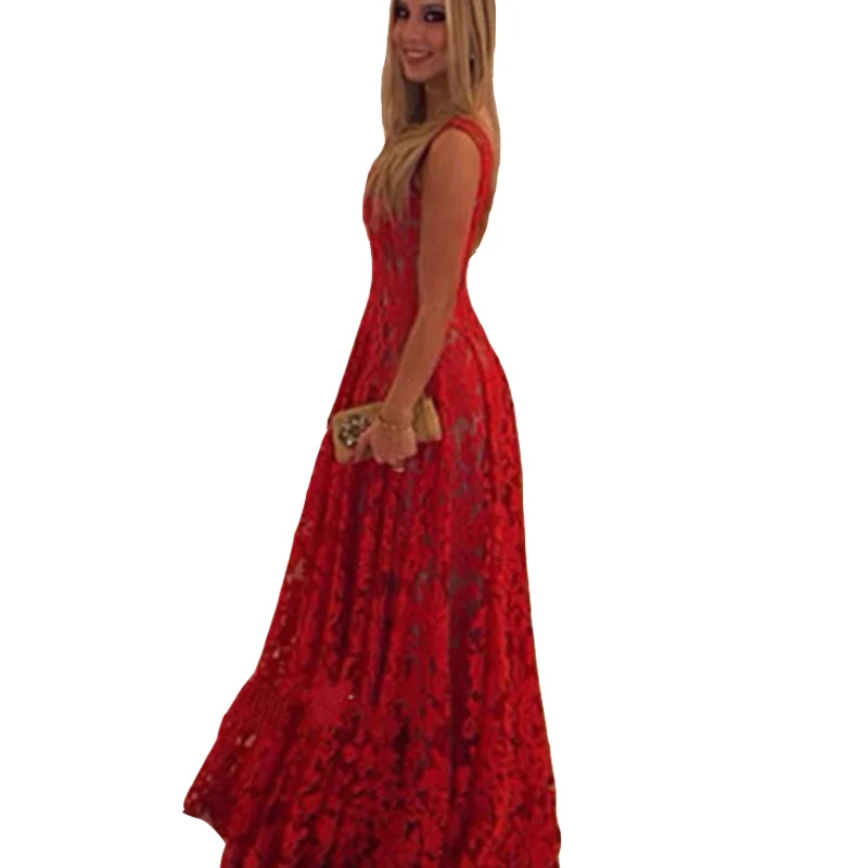 Rankovių Nėrinių Gėlių Raudona Suknelė 2019 Moterų Suknelė Nėrinių Ilgai Longuette Elegantiškas Šalis Suknelės Oficialų Vestidos Vakarą Maxi Suknelės